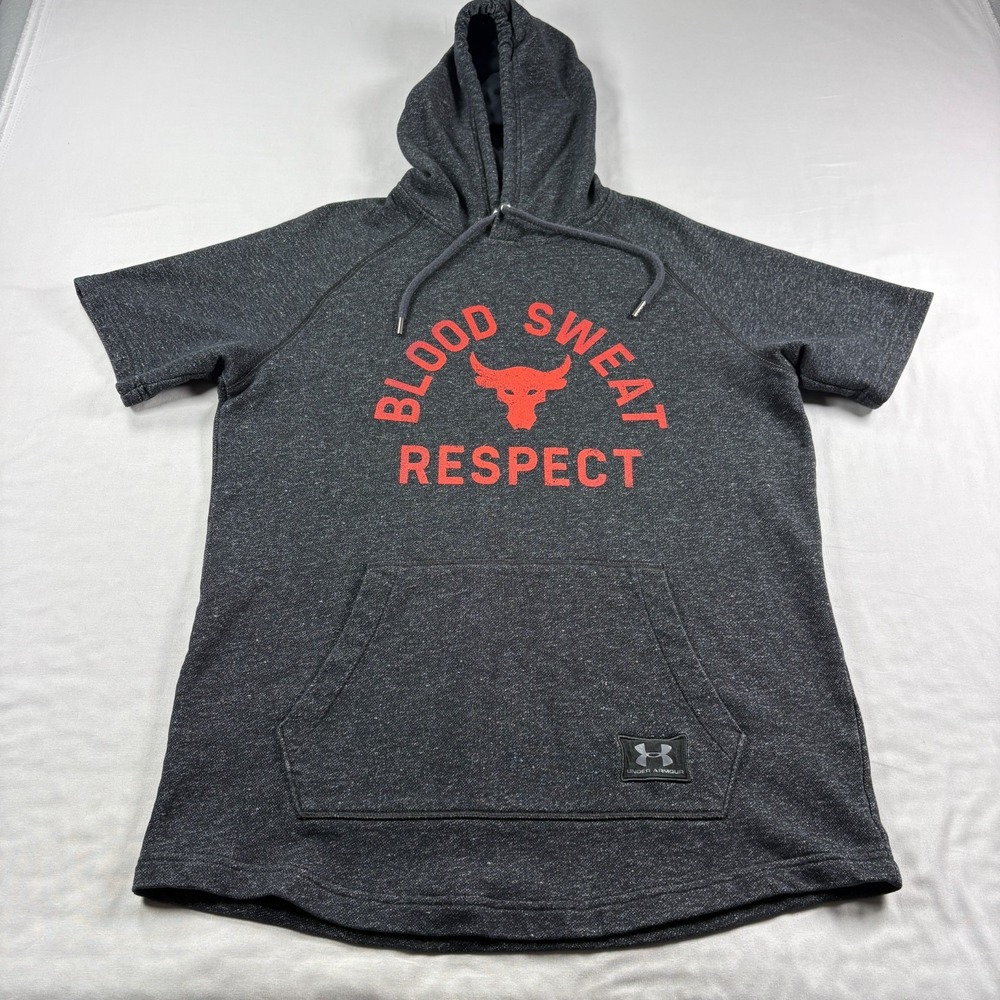 Under Armour Project Rock Hoodie Mens L Black Gray Pullover Gym Training Graphic